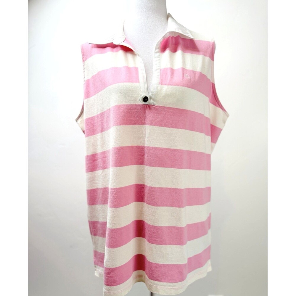 Lauren Ralph Lauren Pink White Striped Sleeveless Polo Top Womens 1X Stretch